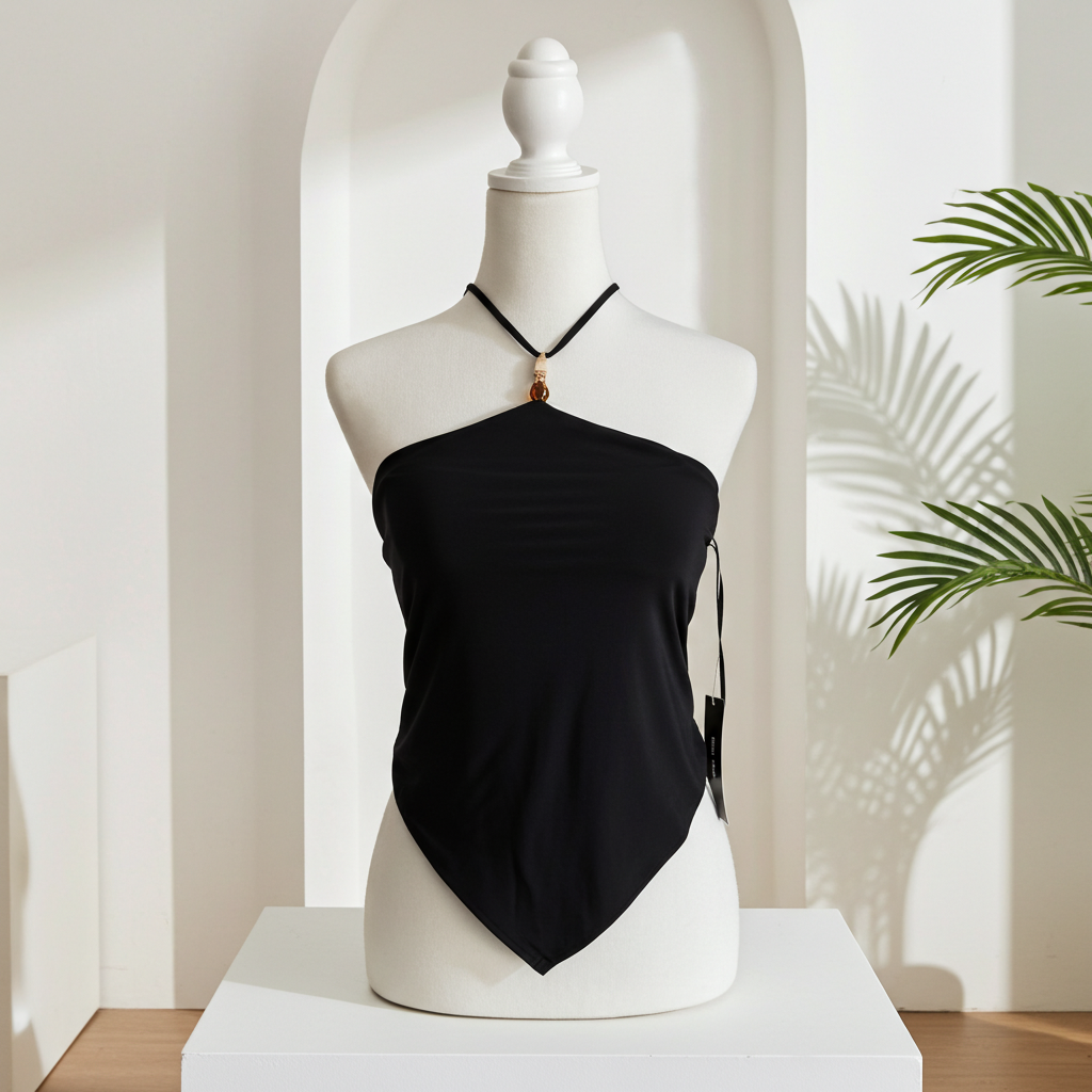 Y2K Halter Neck Tube Top Black ✨