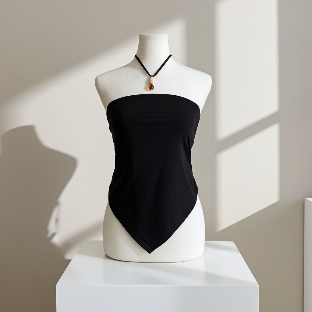 Y2K Halter Neck Tube Top Black ✨